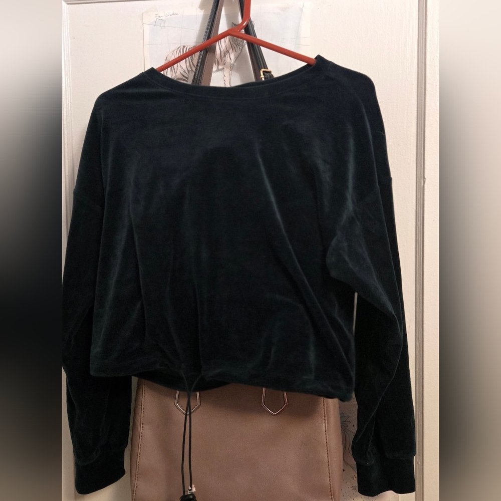 Dark Green Satin Long Sleeved Crop Top